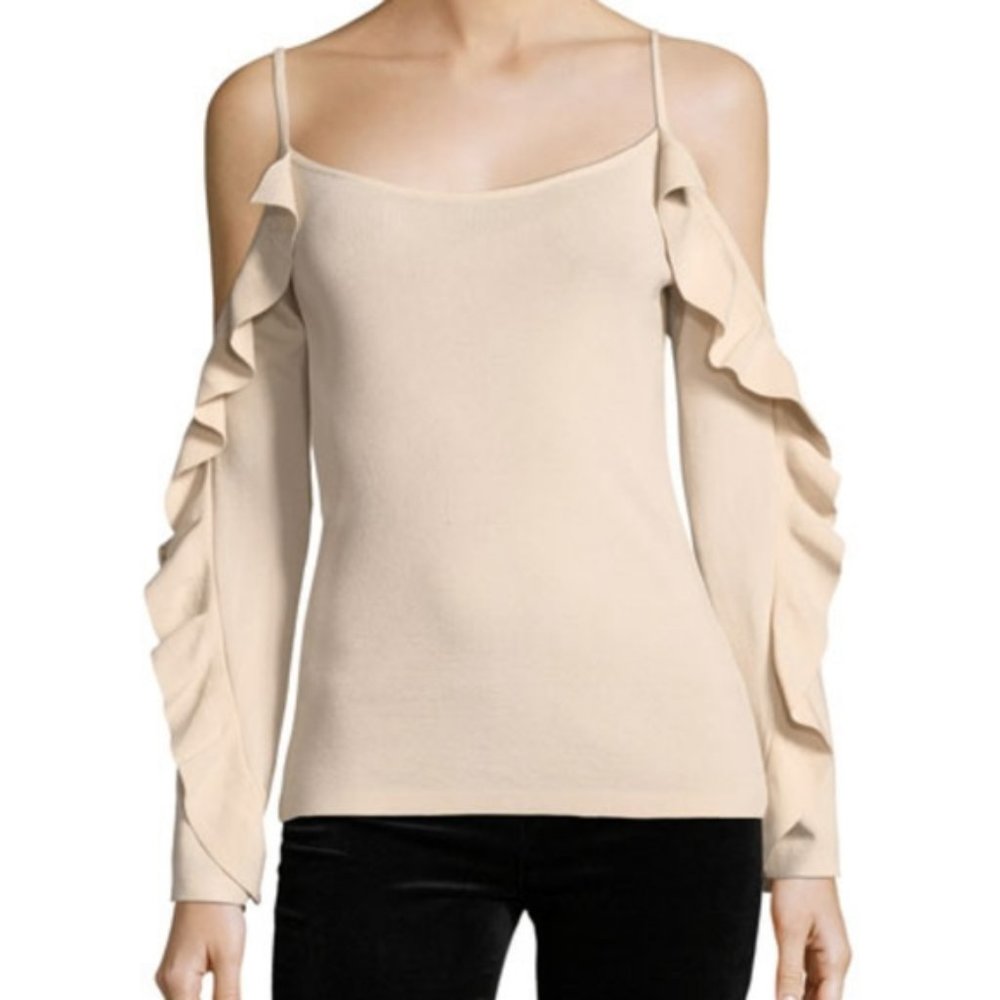 Club Monaco Cold Shoulder Lesley Sweater in Beige, S